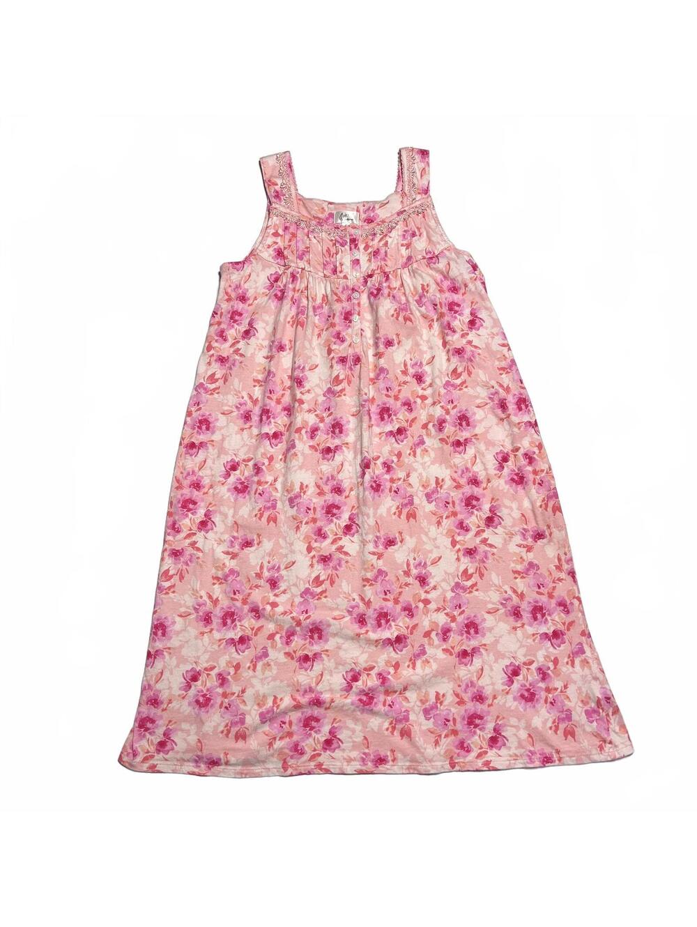 Aria Nightgown Women’s Small 100% Cotton Sleeveless Pink Floral Embroidered Trad